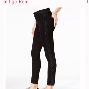Indigo Rein Black Jeans Skinny with Black Leather Laces on Sides 28” inseam 7